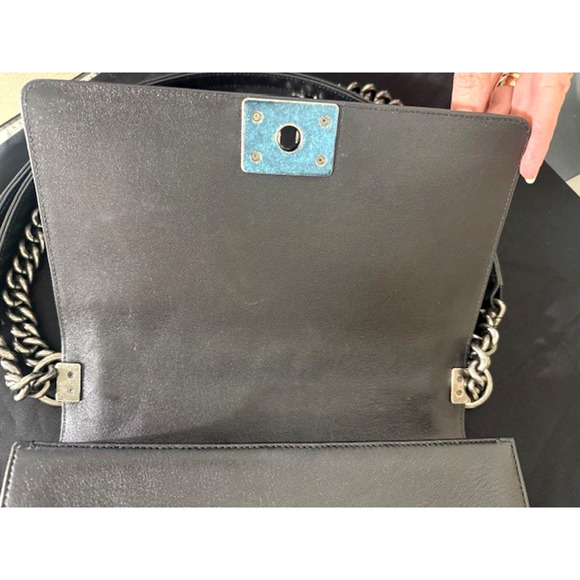 Chanel TWEED WOVEN Medium Boy Flap Bag Embellished Black Lambskin Box & Dustbag - Picture 11 of 16